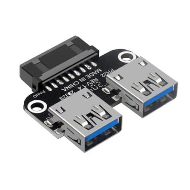 Imagem de WLGQ Adaptador de porta dupla USB 3.0 – 19/20 PIN para conector fêmea USB 3.0 duplo para expansão de placa-mãe de PC (B)