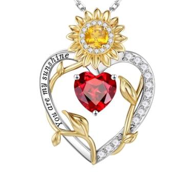 Imagem de Iefil Presentes de girassol para mulheres – Colar feminino com pingente de coração e girassol de prata esterlina S925, presentes de aniversário para esposa, colar You Are My Sunshine, joia para esposa