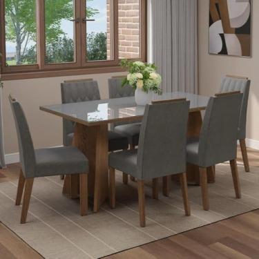 Imagem de Conjunto Sala de Jantar Tampo de Vidro 6 Cadeiras Rustic/cinza/silver Sintra Madesa