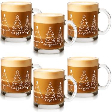 Imagem de Maxcheck Pacote com 6 canecas de café de Natal de 355 ml, copos de vidro, presentes de Natal, árvore de Natal, copos de vinho com alça para decoração de festa de Natal
