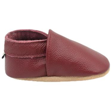 Imagem de OWLOWLA Sapatos de couro com sola macia para berço de primeira caminhada, mocassins para bebês pré-andadores para meninos e meninas, Merlot, 12-18 Months Toddler