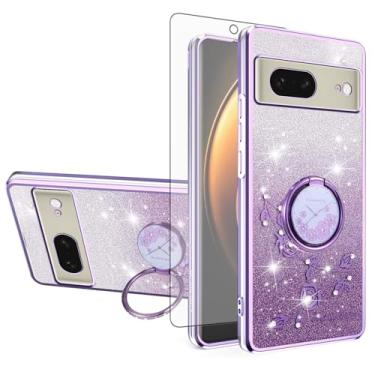 Imagem de Asuwish Capa de celular para Google Pixel 8 5G com protetor de tela de vidro temperado, suporte de anel, brilhante, transparente, híbrido, à prova de choque, capa protetora de TPU Pixel8 oito mulheres