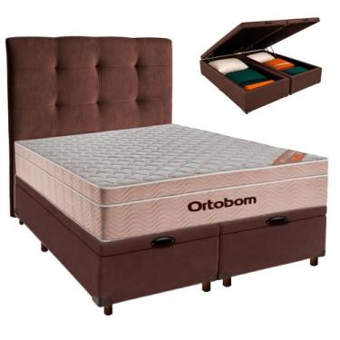 Imagem de Cama Box Bau + Colchão Queen Ortobom Molas Ensacadas Airtech + Cabecei