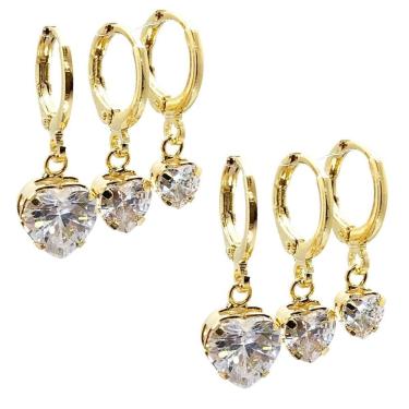 Imagem de Brincos trio argolas degrade zircônia coração - semijoia