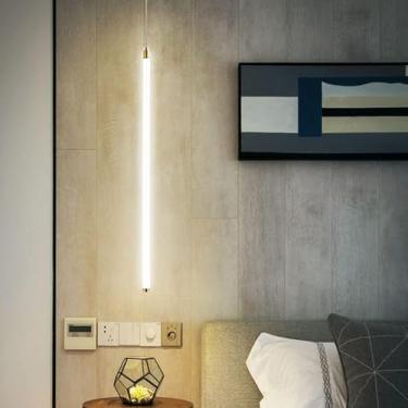 Imagem de Lustre LED Long Strip Moderno Luminária Pendente Linear Dourada Nordic Tubo Longo Teto Pingente Industrial Bar Foyer Lustre Luminária para Frente de Hotel Quarto, Luz Branca H:50cm