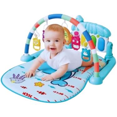 Imagem de Tapete Musical Interativo para Bebê, Azul, Poliéster e Plástico, Piano com Sons e Brinquedos Suspensos, Centro de Atividades Multissensoriais, Desenvolvimento Motor, 70x43cm, para 3-36 Meses