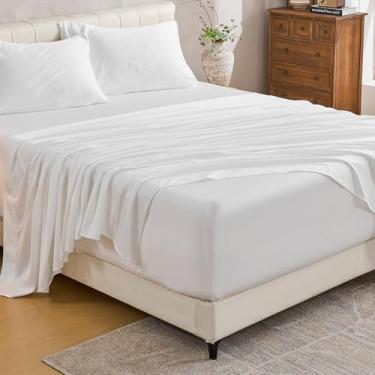 Imagem de MEISHANG Lençóis de algodão com bolso extra profundo Queen Size - 100% algodão egípcio 1000 fios - serve para colchões de 45,7 a 61 cm de profundidade, trama de cetim, macio e respirável - 4 peças