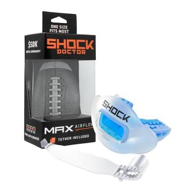 Imagem de Shock Doctor Max Airflow 2.0 Protetor labial/Protetor bucal para futebol 3500 Para jovens e adultos OSFA. Bocal de abertura ampla respirável. Alça de capacete incluída.