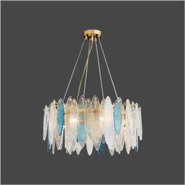 Imagem de Lustre moderno de luxo redondo com placa de metal, luminária pendente de vidro, foyer E14, luminária suspensa para sala de jantar, lustre, luzes led, luminária decorativa para casa, B-d40cm6