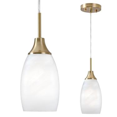 Imagem de Viinew Mini luminária pendente de vidro 12 cm com espiral branco soprado à mão luz suspensa de vidro 1 pacote oval luminária de teto para sala de jantar, cozinha, ilha, café, hall de entrada, corredor