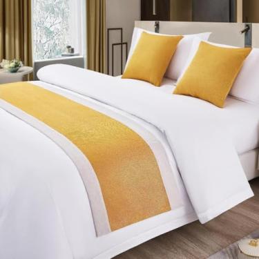 Imagem de Cachecol de cama de hotel, luxuoso, cor sólida, colchas, decorativo, macio, confortável, protetor de cama para quarto sem desbotamento, toalha de cama para solteiro, queen king, tamanho dourado||50 x