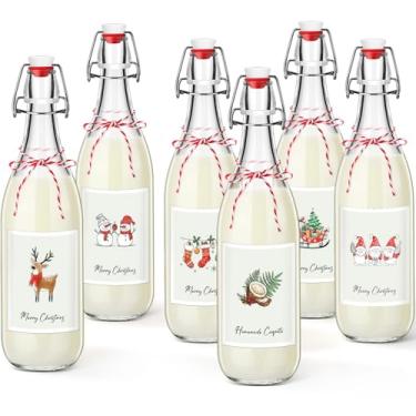 Imagem de Havawish 6 peças de garrafas de vidro de coco de Natal de 978 ml para garrafas caseiras de coquito flip top com tampas herméticas etiquetas para licor de cerveja doméstica de Natal (simplicidade)
