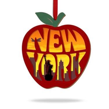 Imagem de Ornamento de Nova York, enfeites de Natal de Nova York, formato de maçã, presentes de decoração de árvore de Natal, presente de corte acrílico de madeira 3D para amantes do estado, homens, mulheres