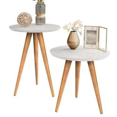 Imagem de Mesa de Canto para Sala, Mesa de Canto Sofa, Kit Mesa Lateral E Apoio Canto de Sofá Retrô com 3 Pernas Decor(BRANCO)