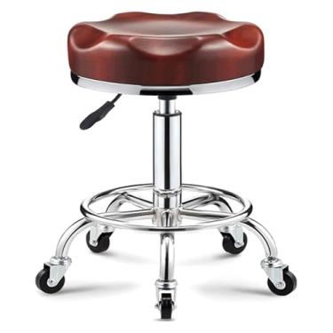 Imagem de WYUYIWH Banqueta giratória giratória redonda com rodas e anel de pé, banco de couro ajustável em altura ajustável, dourado