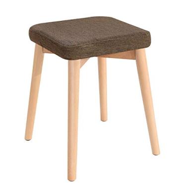 Imagem de Cadeira de jantar de madeira maciça Cadeira de maquiagem Cadeira para vestir, Moda Trocador de sapatos Cadeira quadrada Cadeira de estar Cadeira Tecido Pequeno Banco criativo