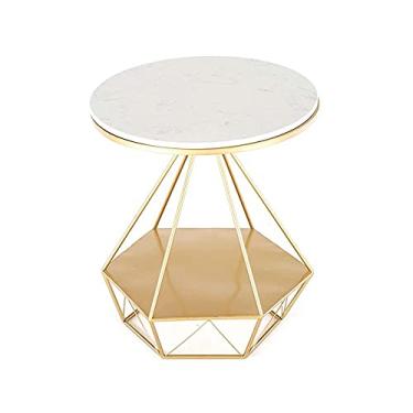 Imagem de Mesa lateral de café nórdica de ferro forjado criativa sala de estar casa pequena mesa pequena apartamento varanda mesa de centro padrão de mármore