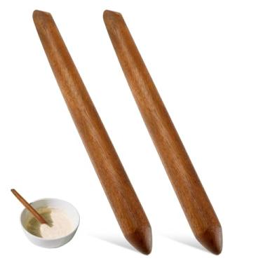 Imagem de 2 peças de varas de mistura de pão fermentado de bambu, misturador, varão, espátula de pão plano, ferramenta de mistura de massa fermentada para restaurante doméstico (cor de tronco, pacote com 2)