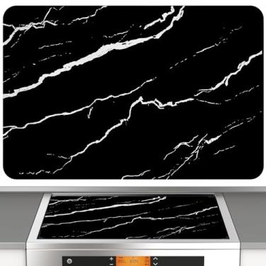 Imagem de Tapete superior de fogão elétrico de silicone resistente ao calor 50 x 78 cm capa de indução de fogão de vidro de silicone lavável e dobrável para cozinha (1, mármore preto)