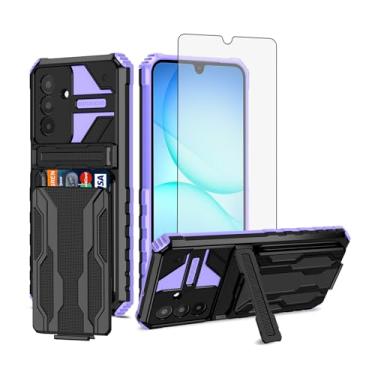 Imagem de Asuwish Capa de telefone para Samsung Galaxy A17 5G/A26 5G com protetor de tela de vidro temperado e suporte fino para cartão de crédito acessórios de celular A 17 17A 26 26A LTE mulheres homens roxo