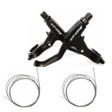 Imagem de Kit 2 Manetes de Freio Mtb Mecanico 2 Dedos Disco V-Brake Cabo de Aço X-Time (Preto)