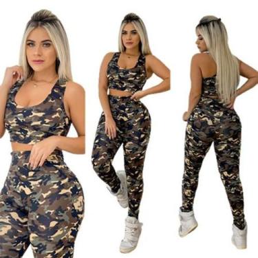 Imagem de Roupa feminina fitness academia camuflado militar calça leg - Sgstore