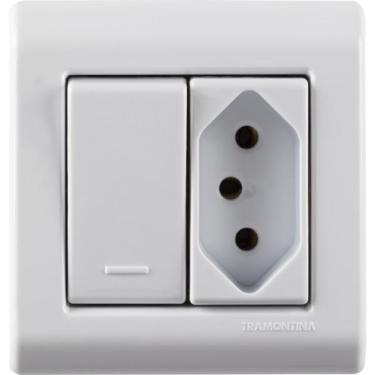 Imagem de Caixa de Sobrepor com 1 Interruptor Simples 10 A 250 V e 1 Tomada 2P+T 10 A 250 V Tramontina LizFlex Branca