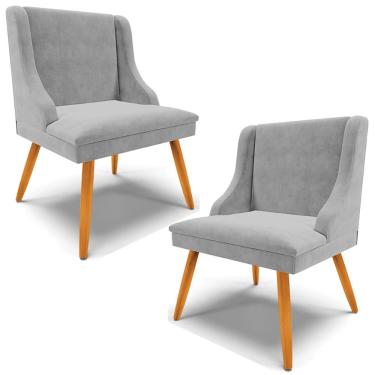 Imagem de Kit 2 Poltronas Decorativas Pés Palito de Madeira Firenze Suede Cinza/Natural - Gran Belo