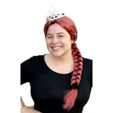Imagem de City Costume Wigs Peruca Fiona com coroa - Peruca trançada vermelha para princesas, peruca de fada madrinha Shrek, peruca de fantasia prestyled para mulheres, cosplay e meninas
