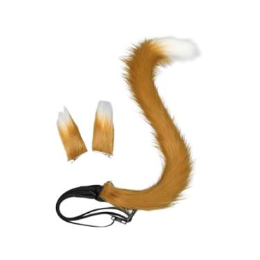 Imagem de KiBcsLic Tiara de orelhas de gato para cosplay, crianças e adultos, rabo de animal para baile de máscaras, dramatização, festa, Camelo Branco