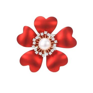 Imagem de AILONMEI Broches e alfinetes de flor de rosa vermelha para mulheres bijuterias broches broches joias para mulheres broche elegante senhora, Medium, Cobre banhado a ouro, zircão, Sem Pedra Preciosa