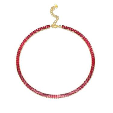 Imagem de SNGIA Gargantilha feminina banhada a ouro 18 quilates com corrente de tênis verde para presente., Adjustable, Latão, Sem Pedra Preciosa