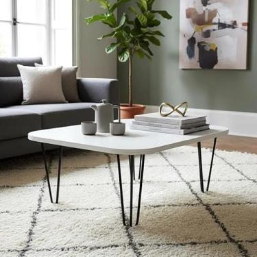 Imagem de Mesa De Centro Pés Hairpin Legs Lateral De Apoio Para Sala Estar Dormitório Branco Laca