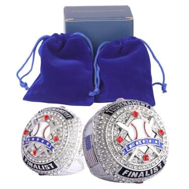 Imagem de TOPSPORTSJEWELRY Pacote com 2 peças ou pacote com 12 peças de anel de troféu de beisebol para campeão de torneio palyers prêmios troféu na lateral tamanho 9,5 (2 peças prata genérico finalista)
