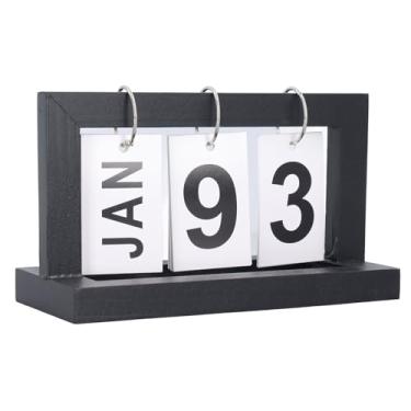Imagem de Cryfokt Calendário de Madeira Simples e retrô, Fácil de Ler, Robusto, Durável, Decoração de Escritório Doméstico, Portátil, Dobrável, Calendário de Mesa para Professor, Pai, Mãe, 3 Acessórios (Preto)