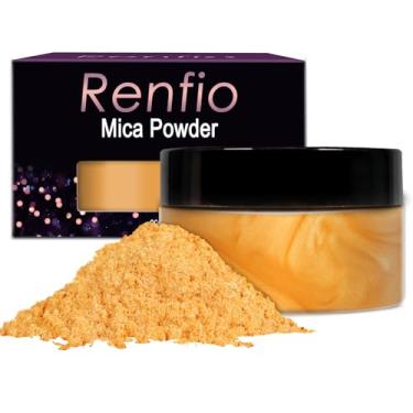 Imagem de Renfio Pigmento em pó de mica de 100 g, pigmentos naturais em pó fino, corante de resina epóxi cintilante para pintura e sabonete, bombas de banho de geleca, 100 ml, ouro