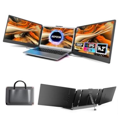 Imagem de KEFEYA Extensor de tela de notebook, monitor triplo portátil de 14,2" para notebook com tela IPS Full HD, compatível com Mac, Windows, Chrome, serve para notebooks de 13 a 17 polegadas