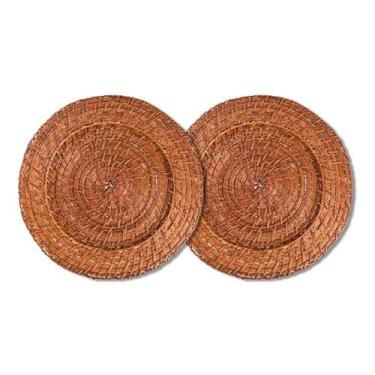 Imagem de Kit 2 Unidades Sousplat Redondo Marrom Rattan 32Cm Rafimex
