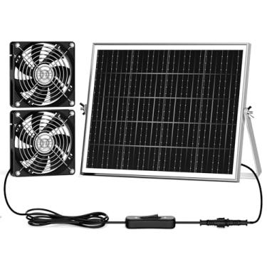Imagem de pqins Kit de 2 ventoinhas solares de 14 cm, exaustor ou de admissão movido a energia solar de 30 W para circulação e resfriamento de ar de estufa, IP67 à prova d'água, 3800 RPM, cabo de 5 m, para