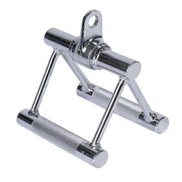 Imagem de Puxador Triângulo Maciço Cromado com Giro e Pegada recartilhada Antiderrapante- treino costas Academia Estudio fitness remada cavalinho