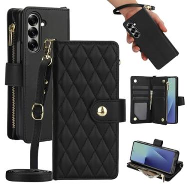 Imagem de Asuwish Capa de celular para Samsung Galaxy Z Fold 7 com zíper carteira com compartimento para cartão com suporte flip alça de pulso bolsa bolso dinheiro celular acessórios de couro ZFold Z7 G Fold7