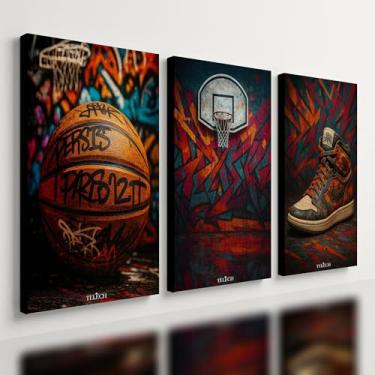 Imagem de Kit 3 Quadro Decorativo Basquete Bola Cesta Tênis Quarto Sala Qualidade Premium (40x28cm)