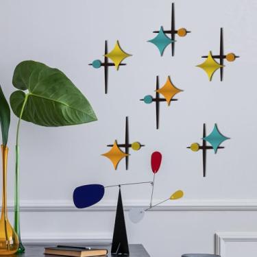 Imagem de LiveInUrban Starburst Decoração de parede moderna de meados do século, arte de parede de acrílico com estrelas atômicas em cruz retrô, 6 peças