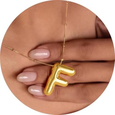 Imagem de Colar com pingente de inicial 3D, letra A-Z, joia de corrente de cobra, feita de design moderno de aço inoxidável, adequado para mulheres, F, Aço inoxidável, Sem Pedra Preciosa