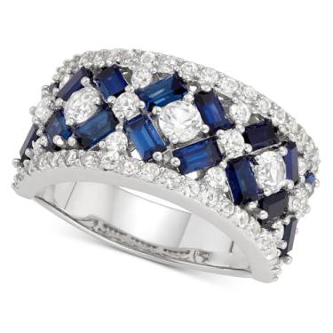 Imagem de Anel de declaração de zircônia cúbica azul banhado a ouro branco acessório personalizado ideal para uso diário feminino casual festa feriado joia presente, 8, Cobre, Sem pedra preciosa