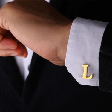Imagem de Abotoaduras iniciais de aço inoxidável 26 abotoaduras de letra inicial do alfabeto camisas de casamento de negócios A-Z, One Size, Aço inoxidável, Sem Pedra Preciosa