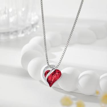Imagem de Colares de prata para mulheres, pingente de coração de amor infinito com cristais multicoloridos de zircão, joias de aniversário para esposa e mãe, elegante, banhado a prata, 45,7 cm + 5 cm, corrente