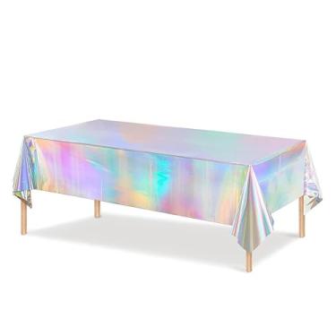 Imagem de Toalhas de mesa de plástico iridescente brilhantes descartáveis retangulares capas de toalha de mesa decoração de festa 54 x 182 cm ZB15