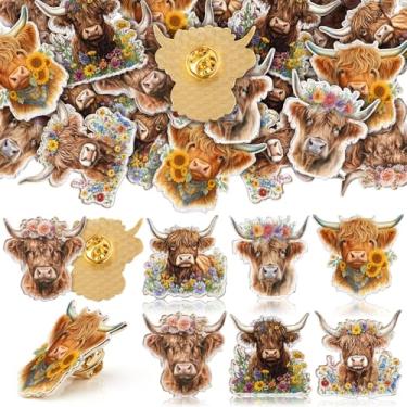 Imagem de Tondiamo 24 peças de presentes de vaca Highland para amantes de vacas lembrancinhas de festa femininas lindos pinos esmaltados conjunto de presente de aniversário de Natal, 1.38 inches/3.5 cm per