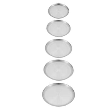 Imagem de Zhjvihx Placa de Churrasco de Aço Inoxidável, Placas de Aço Inoxidável Rasas e Redondas para Atividades Ao Ar Livre para Restaurantes (Conjunto de 5 peças)